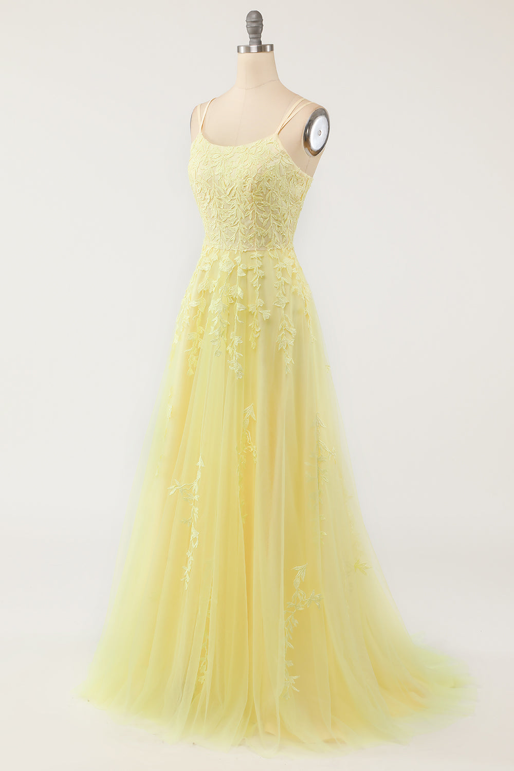 A-Line Purple Spaghetti Straps Long Prom Dress with Appliques - Fashionpara