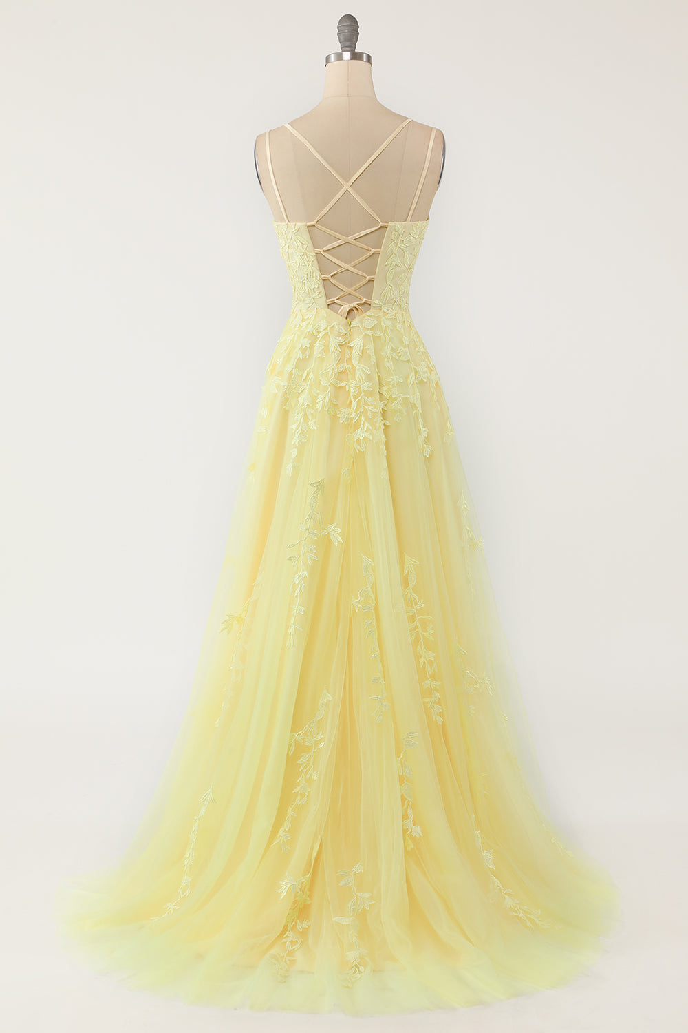 A-Line Purple Spaghetti Straps Long Prom Dress with Appliques - Fashionpara