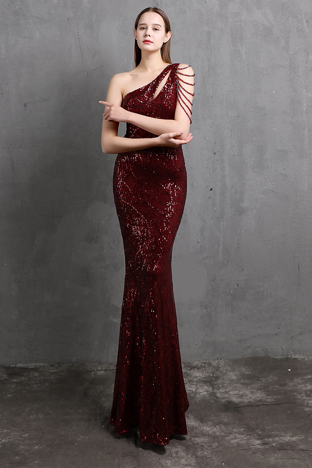 Gold Mermaid One Shoulder Sequin Prom Dresses - Fashionpara