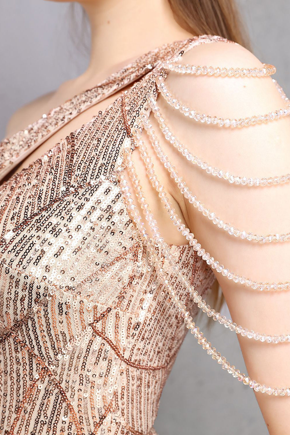 Gold Mermaid One Shoulder Sequin Prom Dresses - Fashionpara