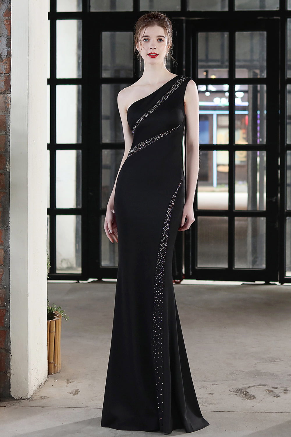Black Mermaid Prom Dress with Beading - Fashionpara