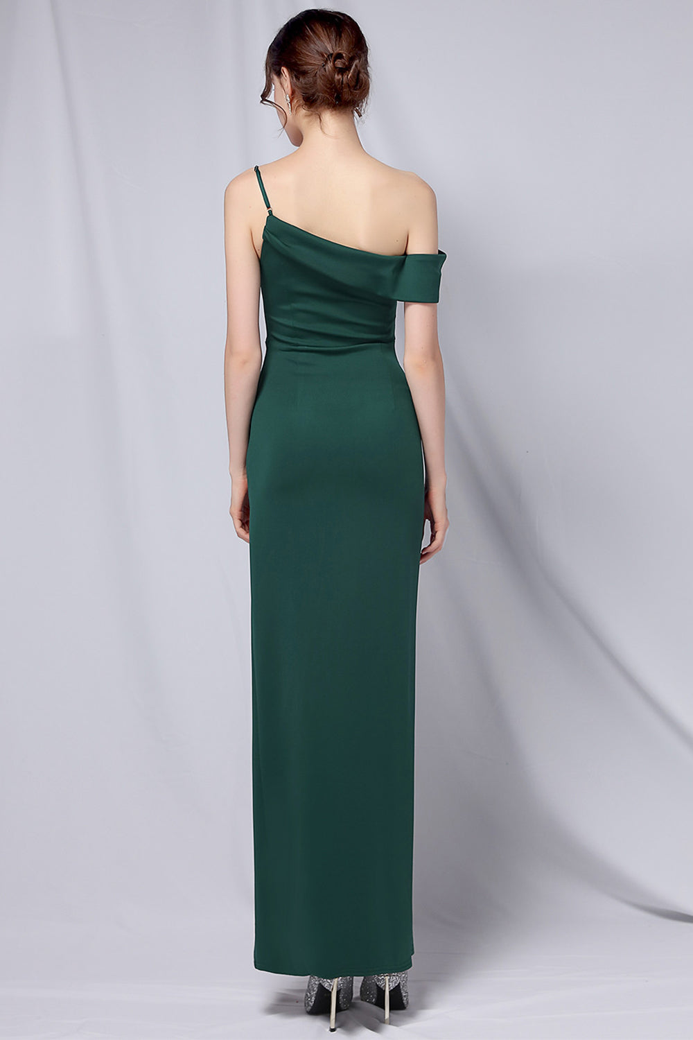 Burgundy One Shoulder Prom Dress with Slit - Fashionpara