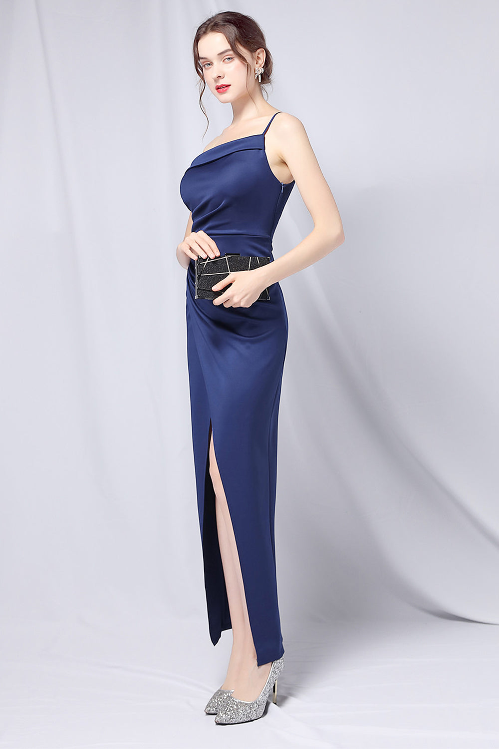 Burgundy One Shoulder Prom Dress with Slit - Fashionpara
