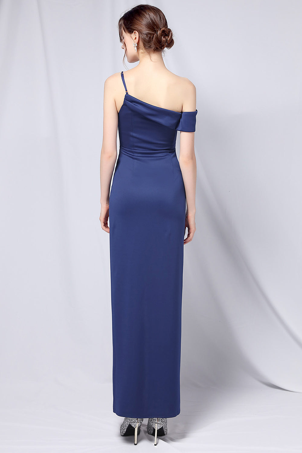 Burgundy One Shoulder Prom Dress with Slit - Fashionpara
