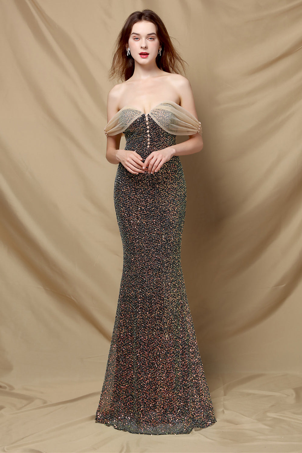 Off Shoulder Sequins Mermaid Prom Dress - Fashionpara