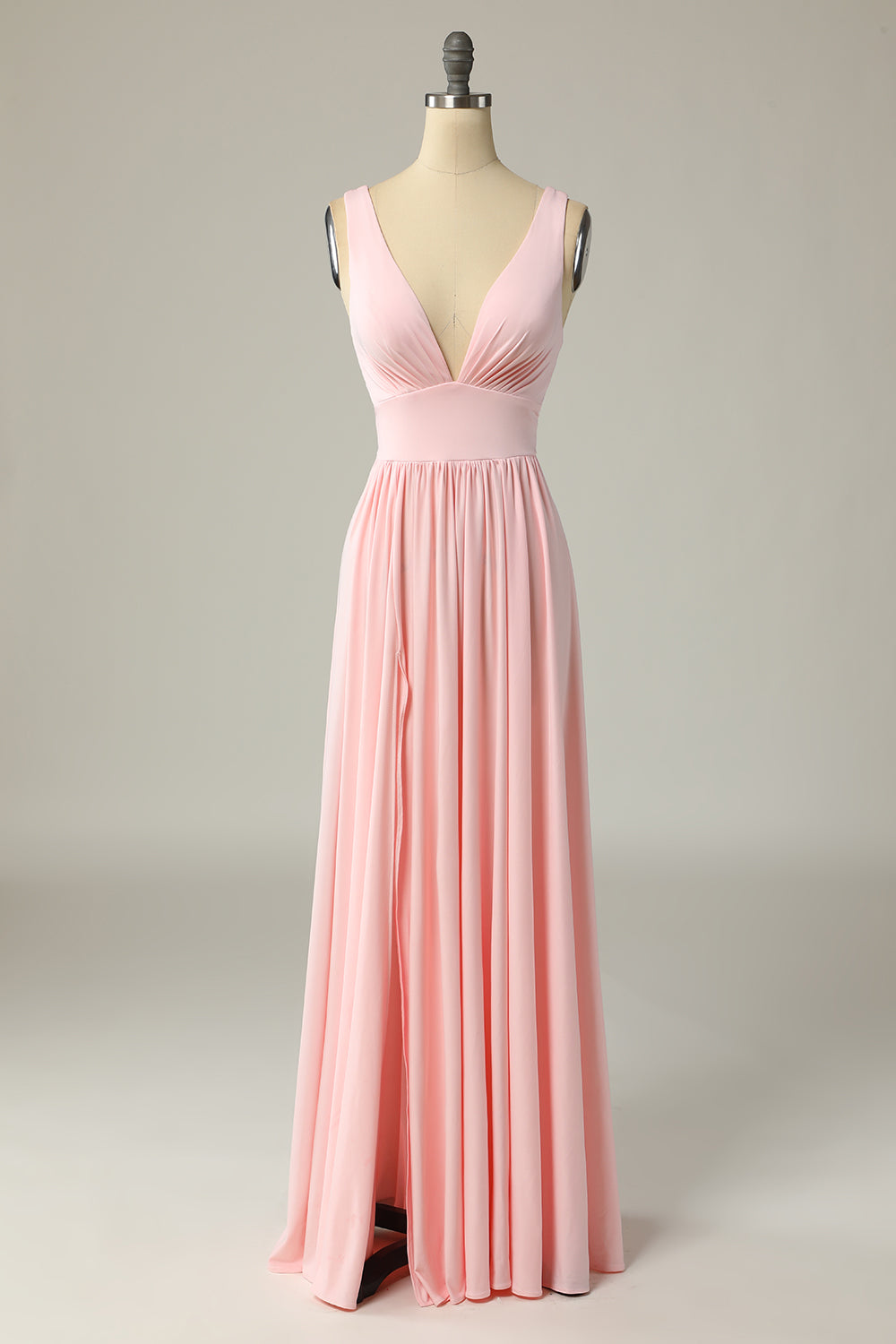 Classic A Line V Neck Yellow Long Prom Dress with Split Front - Fashionpara