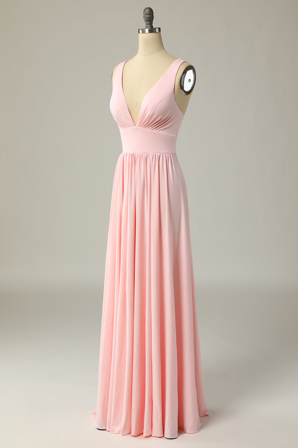 Classic A Line V Neck Yellow Long Prom Dress with Split Front - Fashionpara