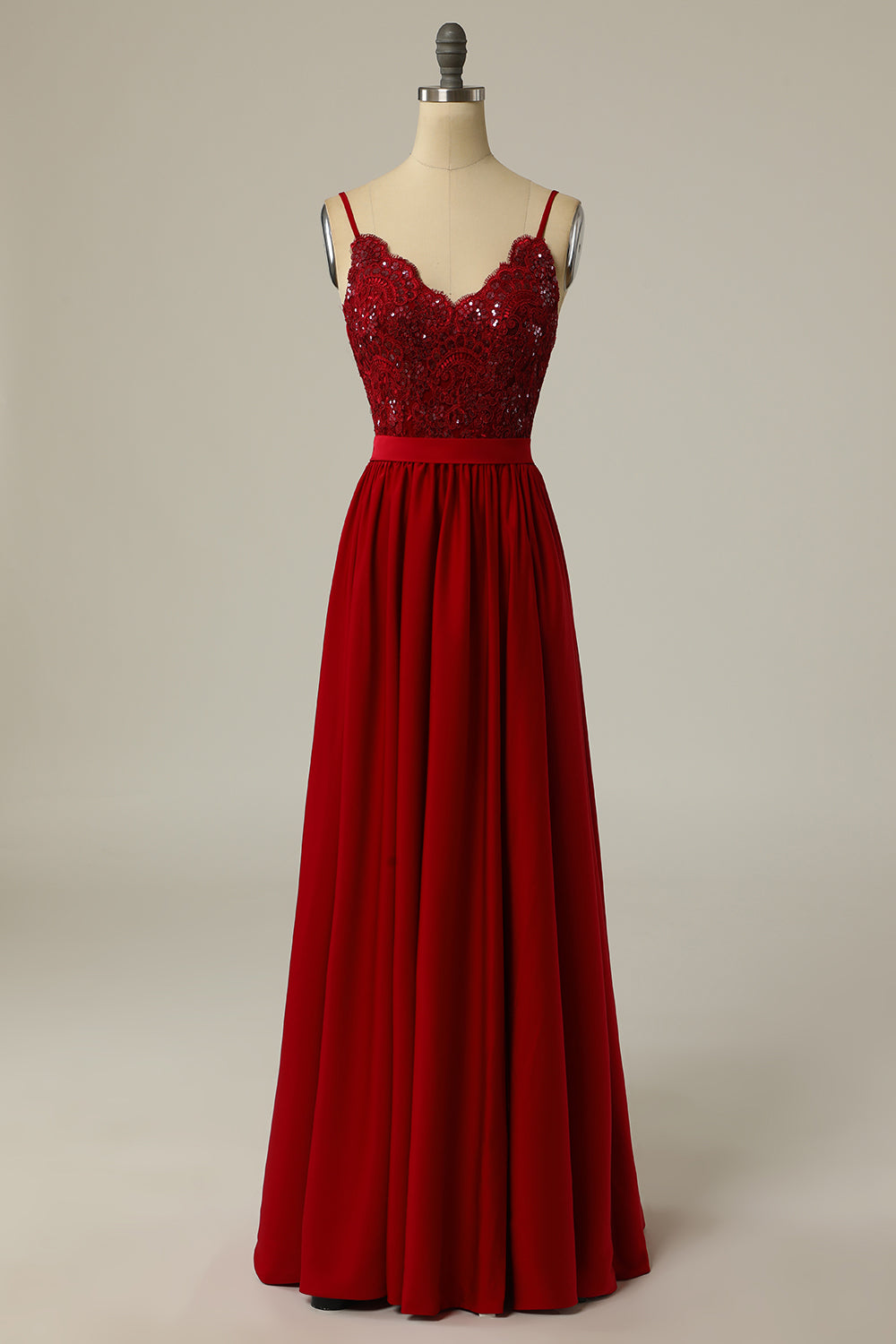 Burgundy Long Prom Dress with Beading Lace - Fashionpara