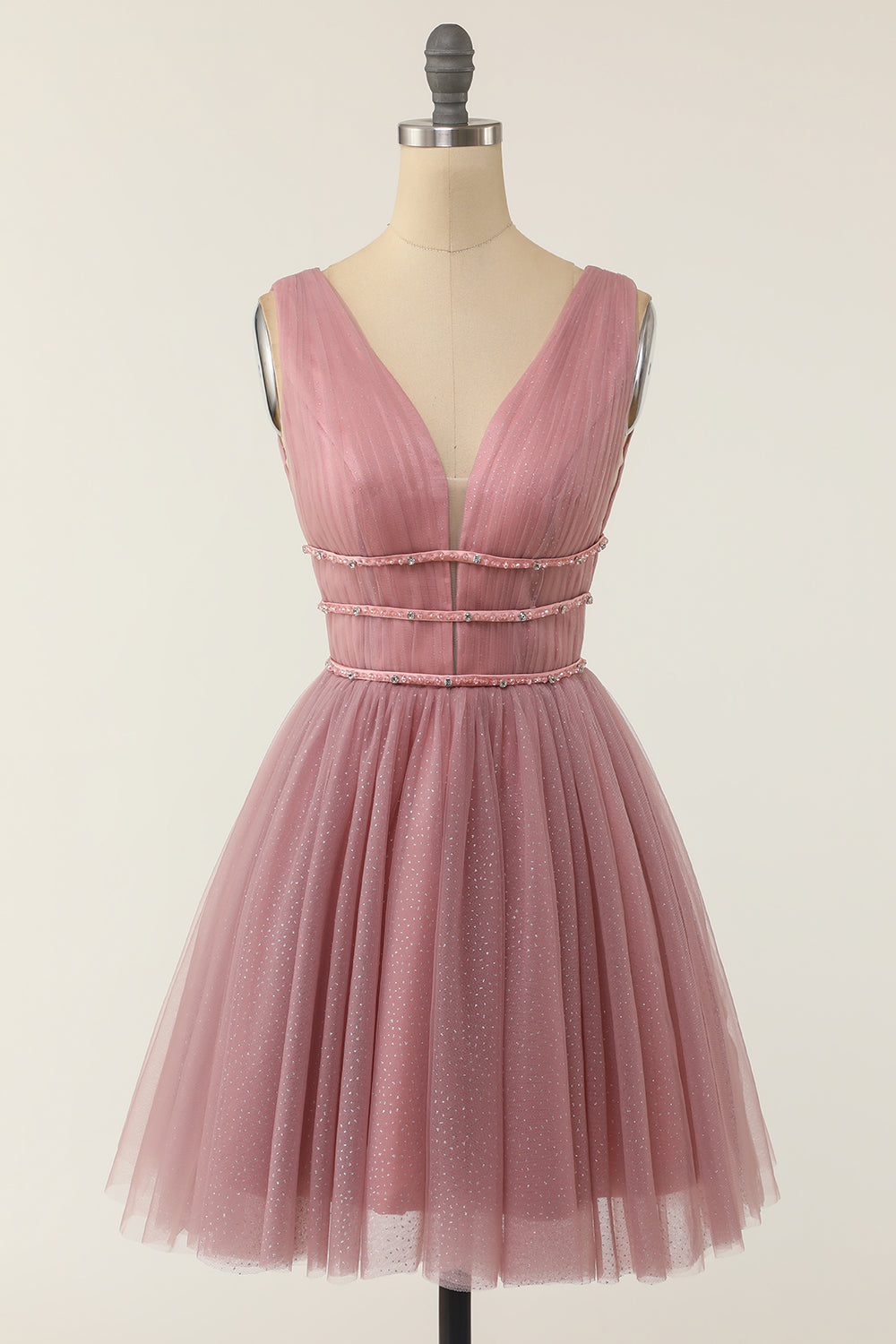 Glitter Grey Blue Tulle Short Homecoming Dress - Fashionpara