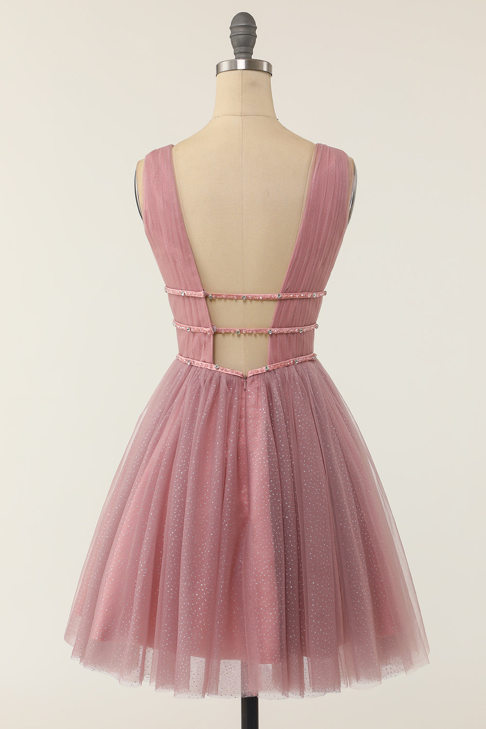 Glitter Grey Blue Tulle Short Homecoming Dress - Fashionpara
