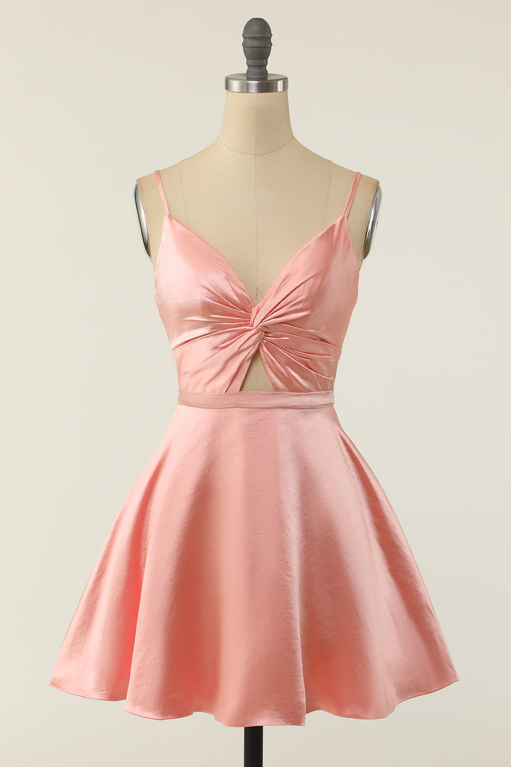 A Line Spaghetti Straps Blush Short Homecoming Party Dress - Fashionpara