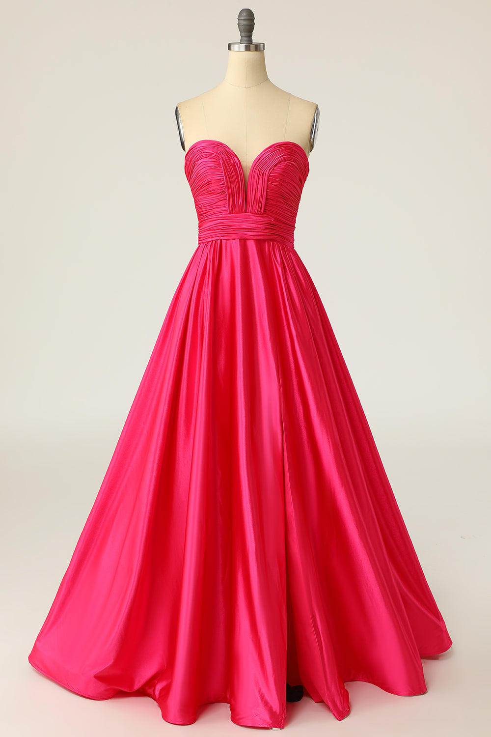 A Line Sweetheart Fuchsia Long Prom Dress with Ruched - Fashionpara