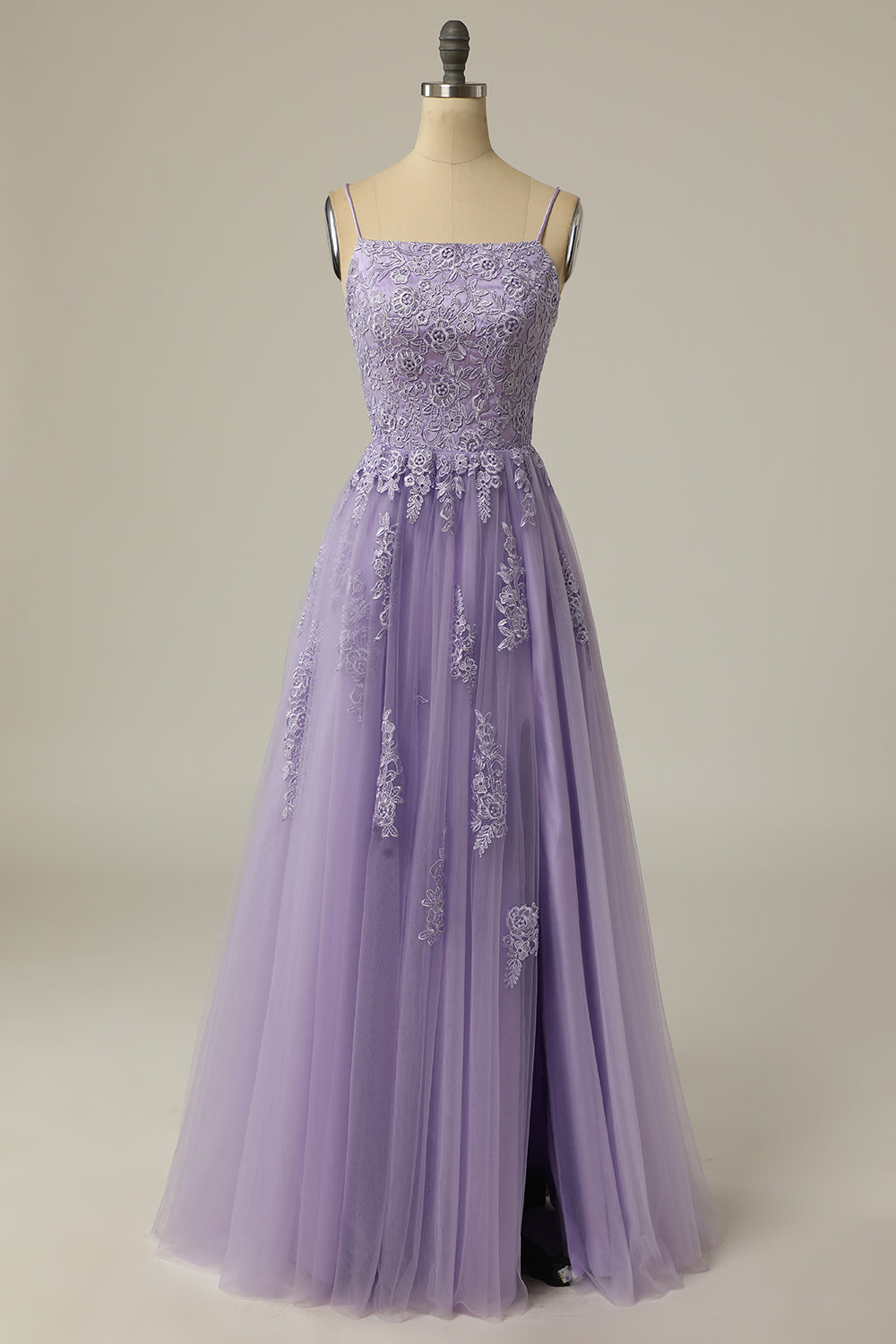 A Line Strapless Light Purple Long Prom Dress with Appliques - Fashionpara