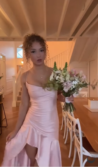 Elegant Spaghetti Straps Pink Satin Mermaid Party Dress Long Wedding Guest Dress D1325