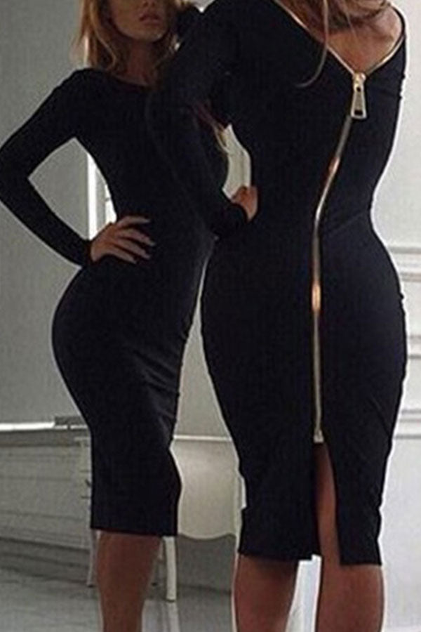Sexy Zipper Long Sleeve Bodycon Dress - Mislish