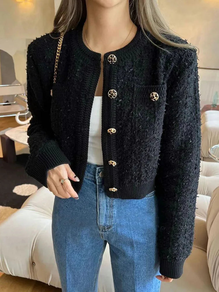 Retro Single Breasted O-Neck Knit Cardigan