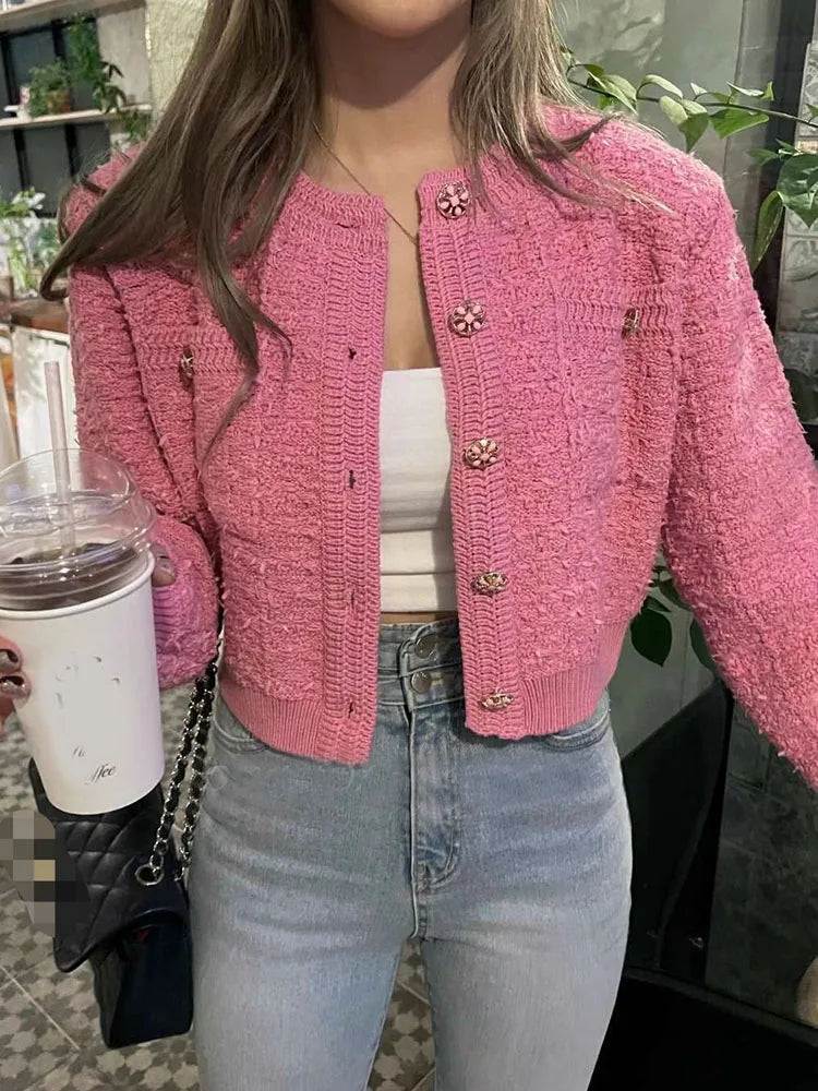 Retro Single Breasted O-Neck Knit Cardigan