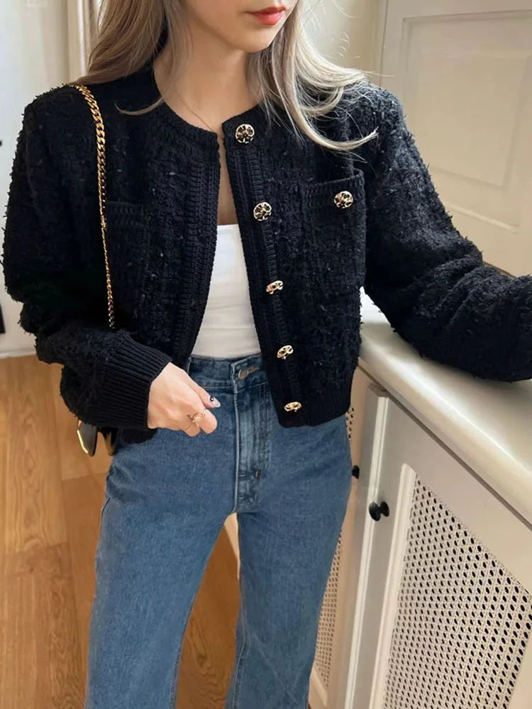 Retro Single Breasted O-Neck Knit Cardigan