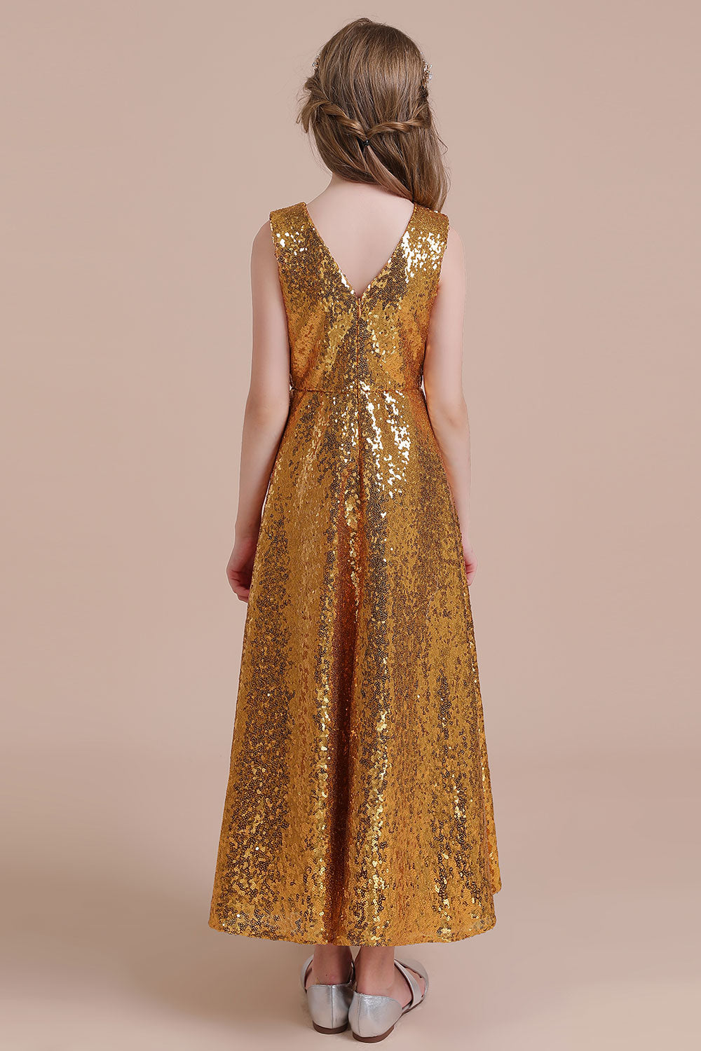 A-Line Amazing Sequins V-neck Flower Girl Dress - Fashionpara