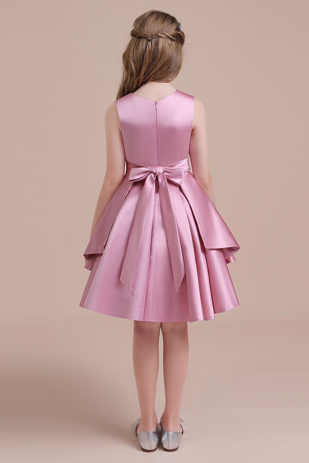 A-Line Best Satin Knee Length Flower Girl Dress - Fashionpara