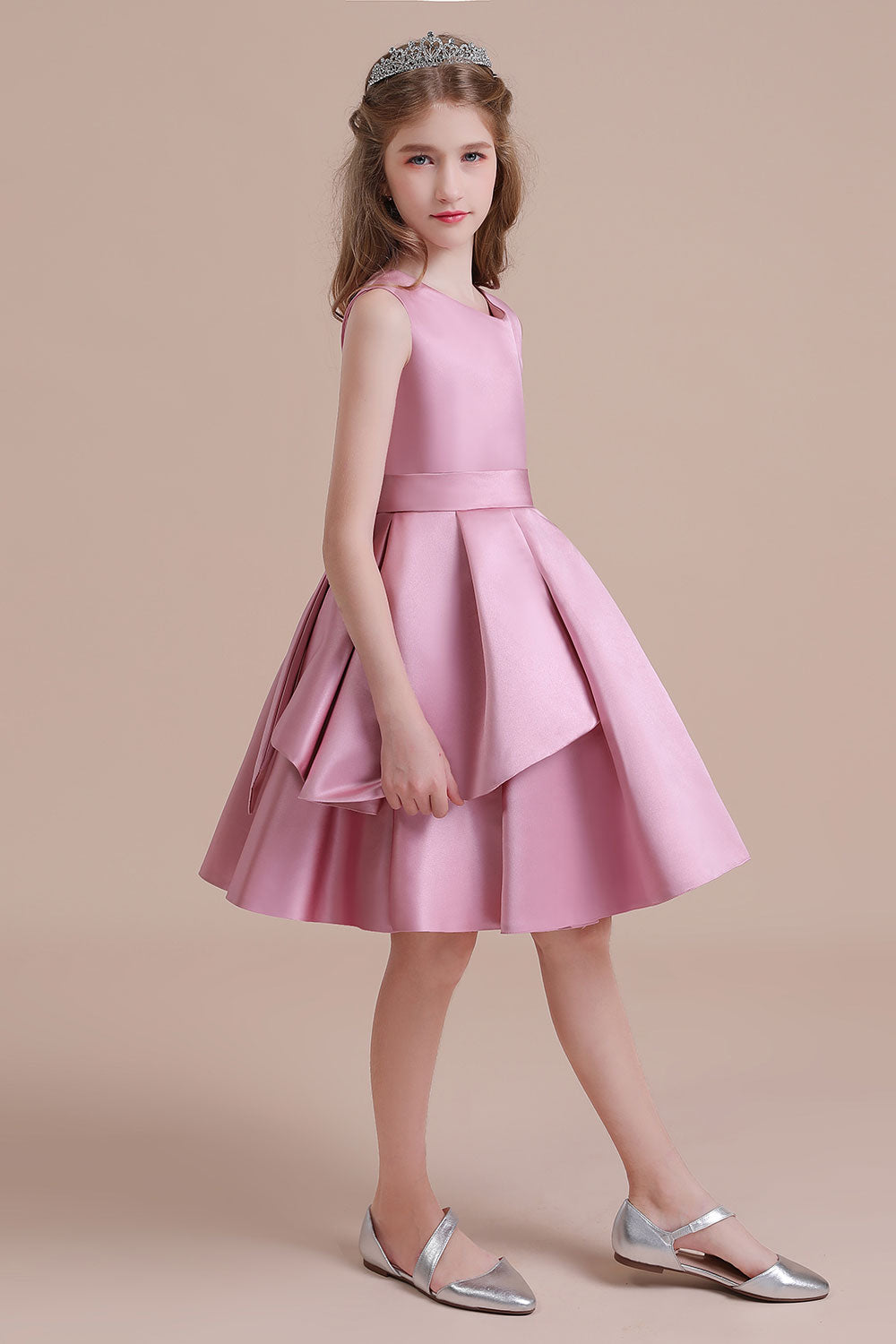 A-Line Best Satin Knee Length Flower Girl Dress - Fashionpara