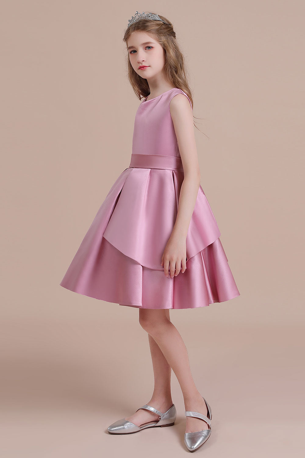A-Line Best Satin Knee Length Flower Girl Dress - Fashionpara