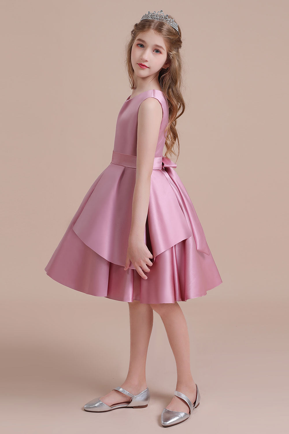 A-Line Best Satin Knee Length Flower Girl Dress - Fashionpara