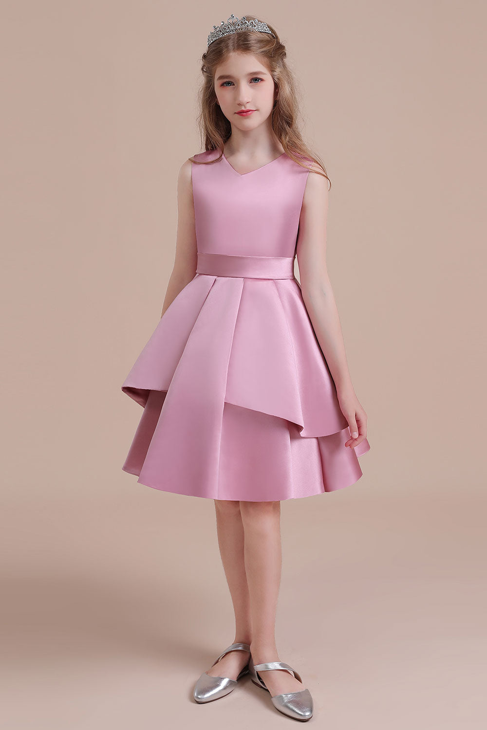 A-Line Best Satin Knee Length Flower Girl Dress - Fashionpara