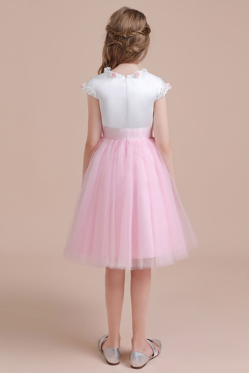 A-Line Cap Sleeve Tulle Knee Length Flower Girl Dress - Fashionpara