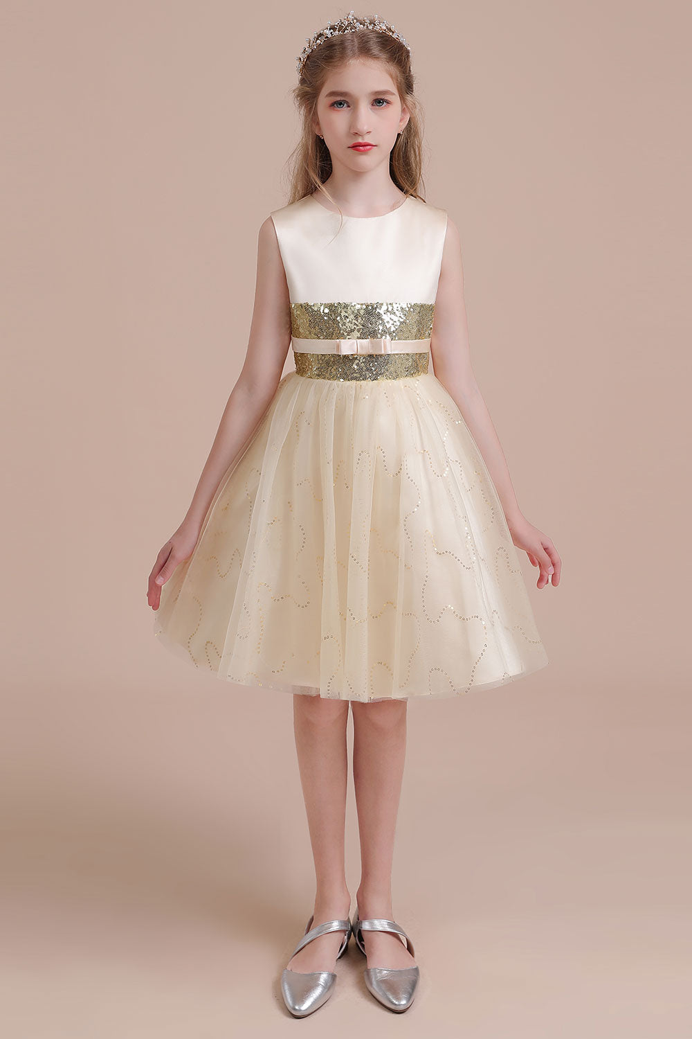 A-Line Cute Sequins Tulle Flower Girl Dress - Fashionpara