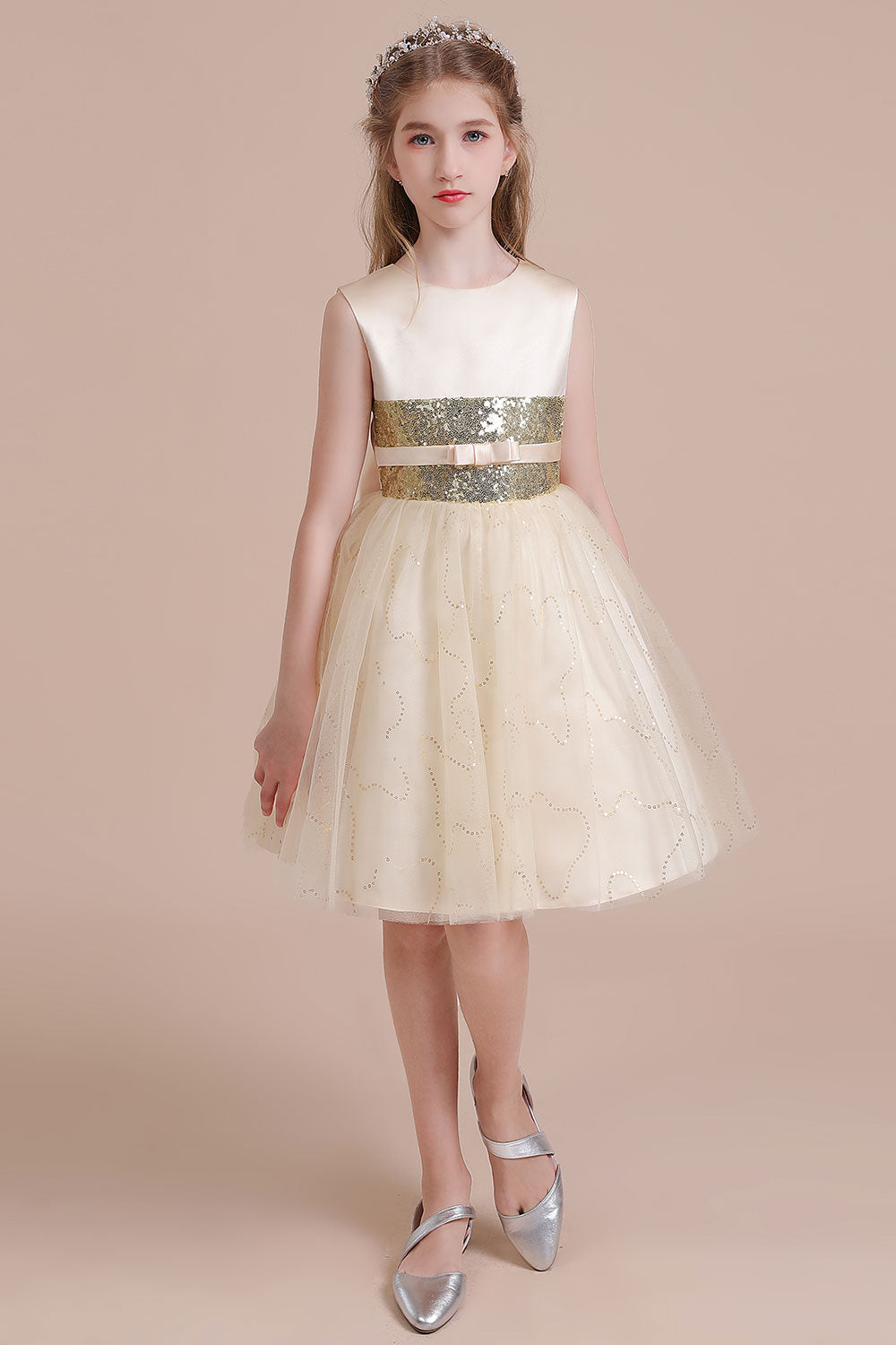 A-Line Cute Sequins Tulle Flower Girl Dress - Fashionpara