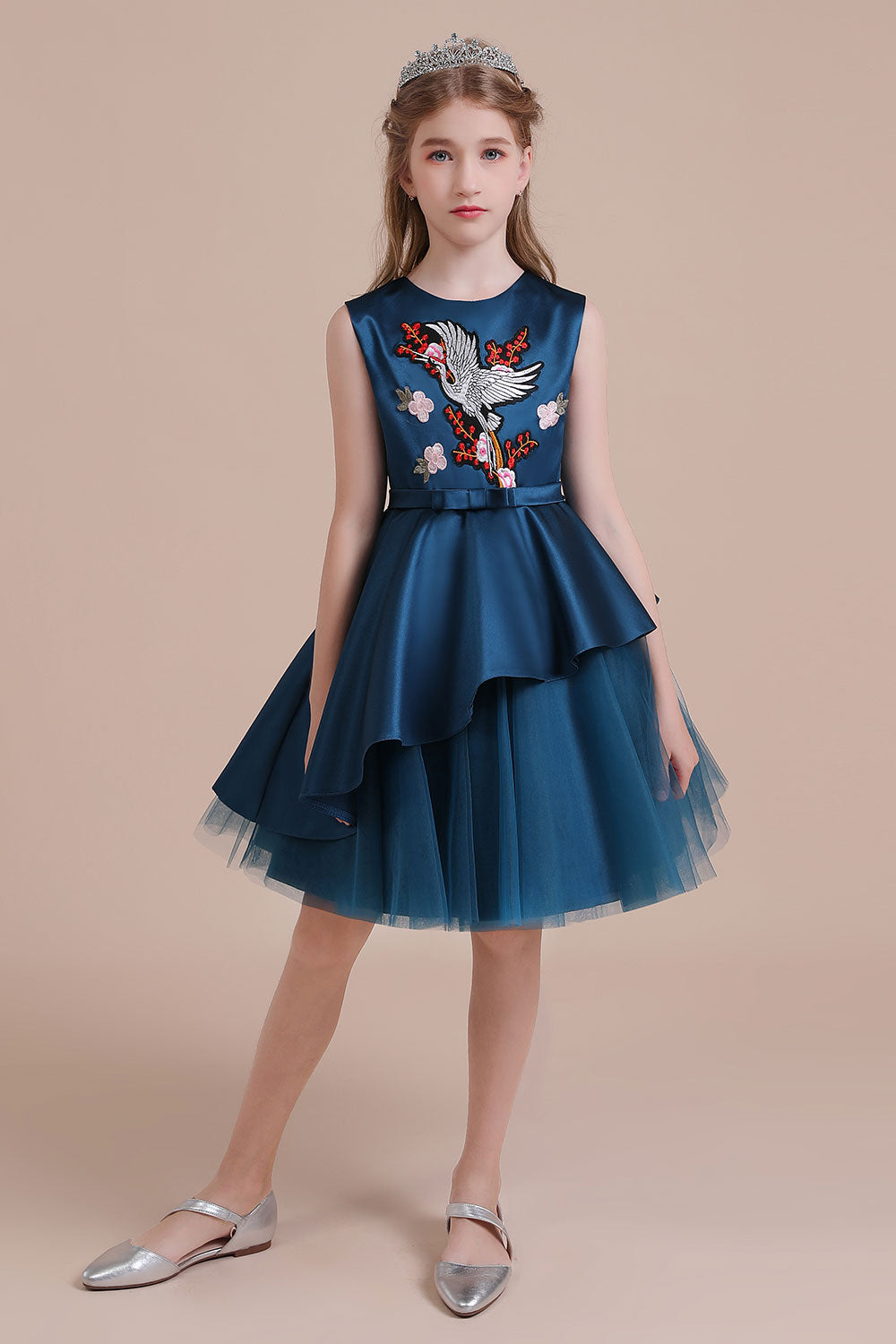 A-Line Embroidered Satin Tulle Flower Girl Dress On Sale - Fashionpara