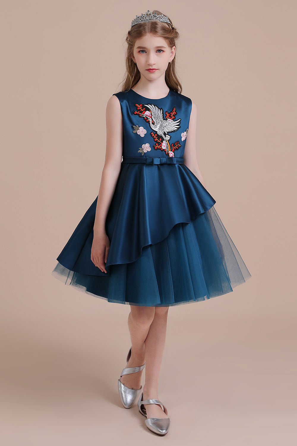 A-Line Embroidered Satin Tulle Flower Girl Dress On Sale - Fashionpara