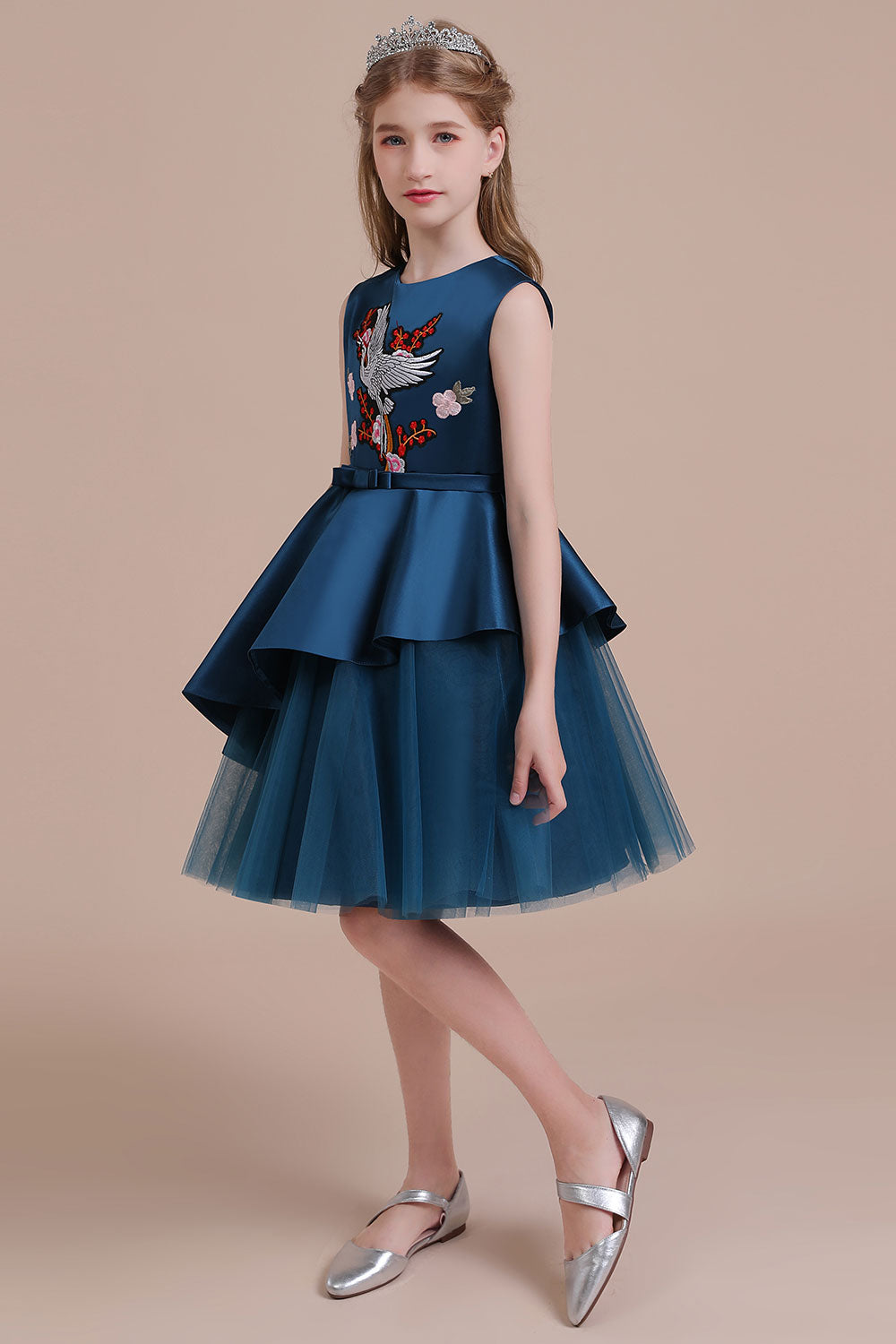 A-Line Embroidered Satin Tulle Flower Girl Dress On Sale - Fashionpara