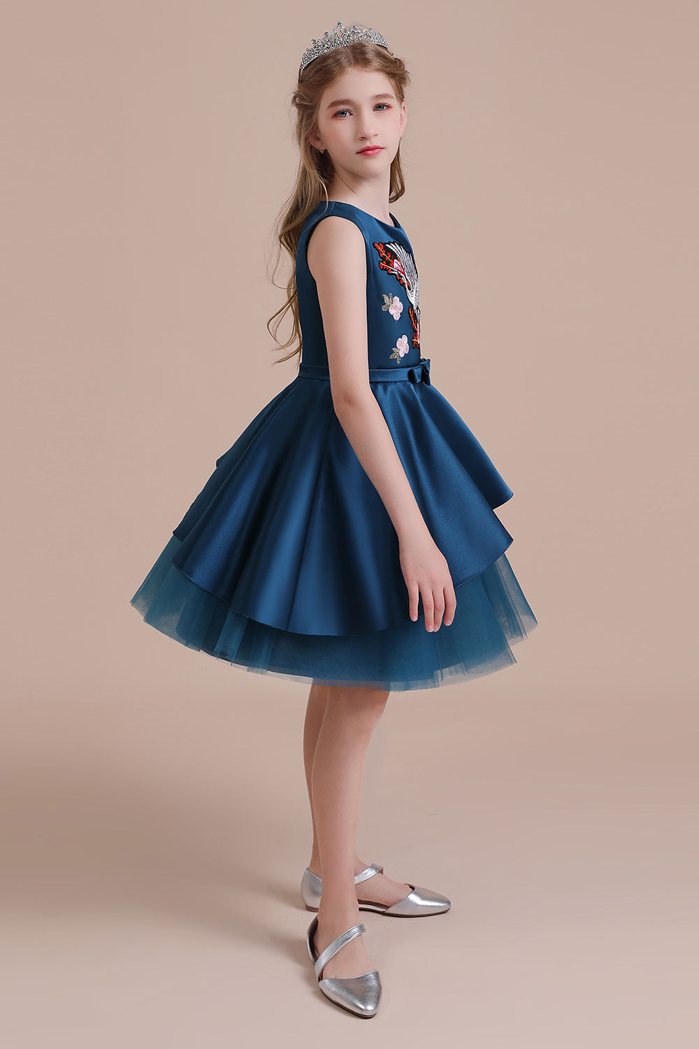 A-Line Embroidered Satin Tulle Flower Girl Dress On Sale - Fashionpara