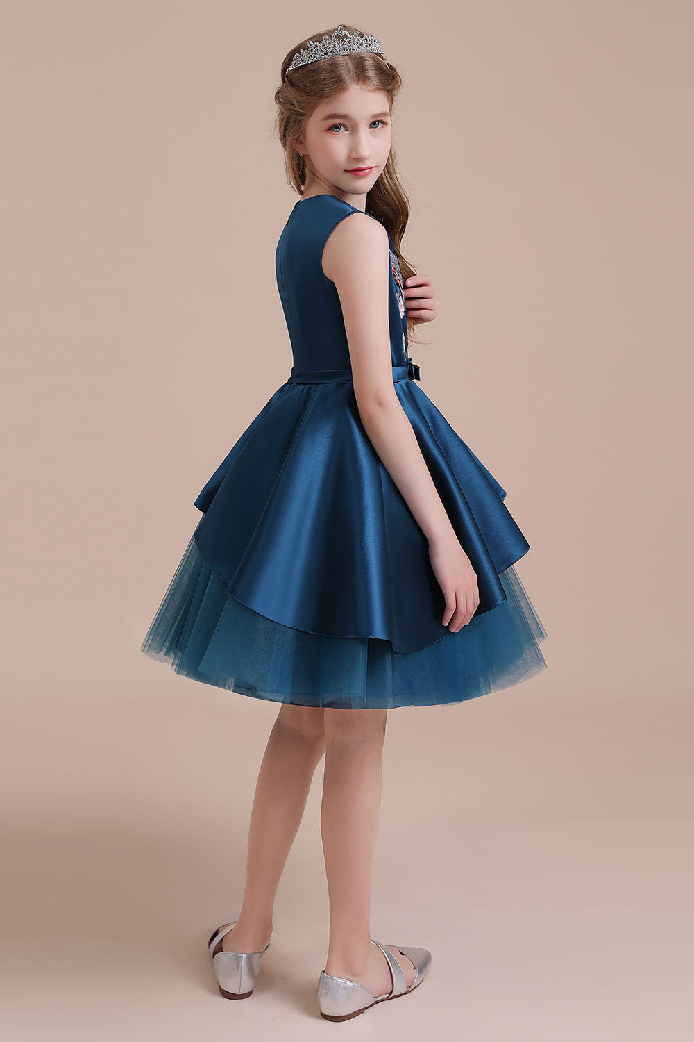 A-Line Embroidered Satin Tulle Flower Girl Dress On Sale - Fashionpara