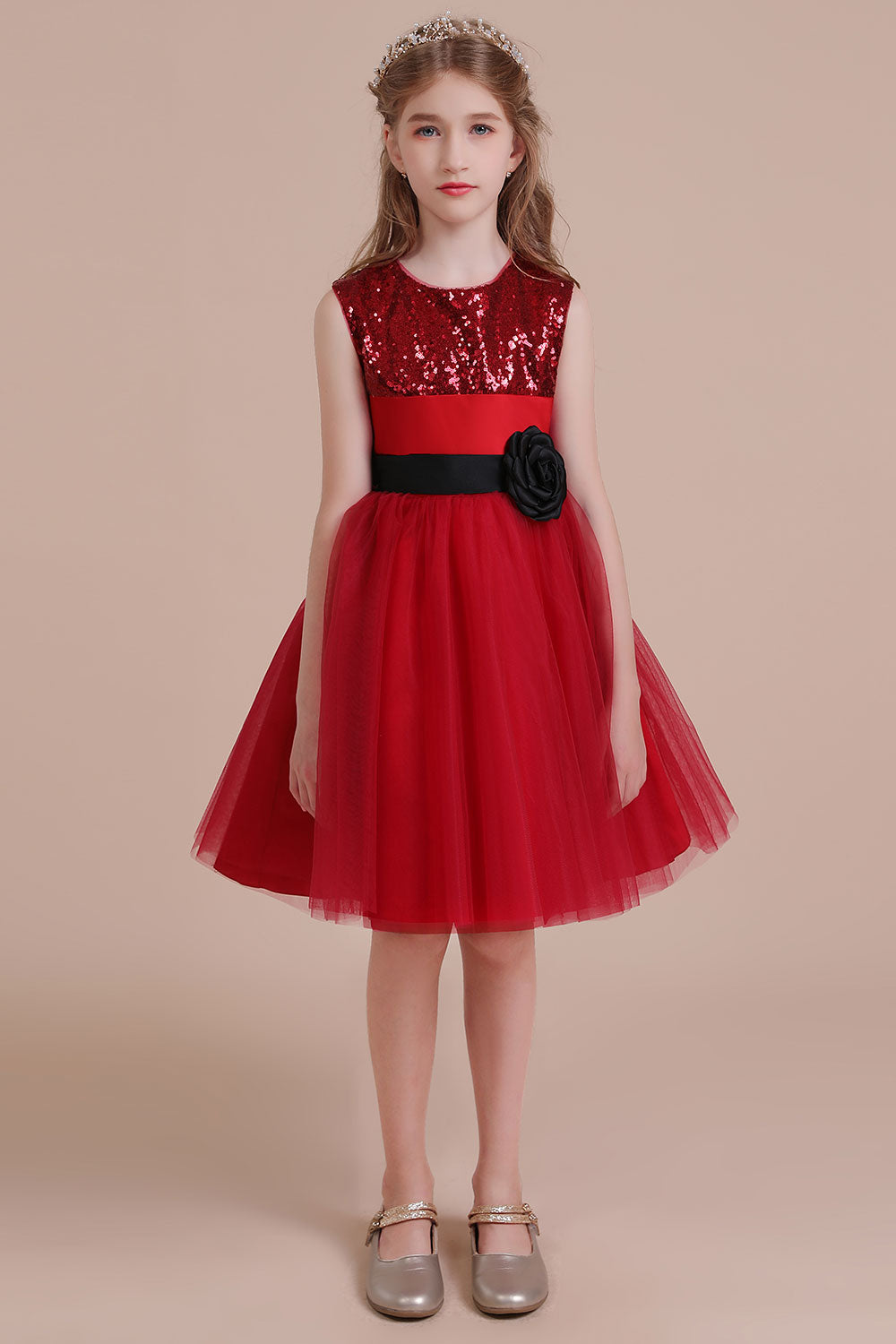 A-Line Graceful Sequins Tulle Flower Girl Dress - Fashionpara