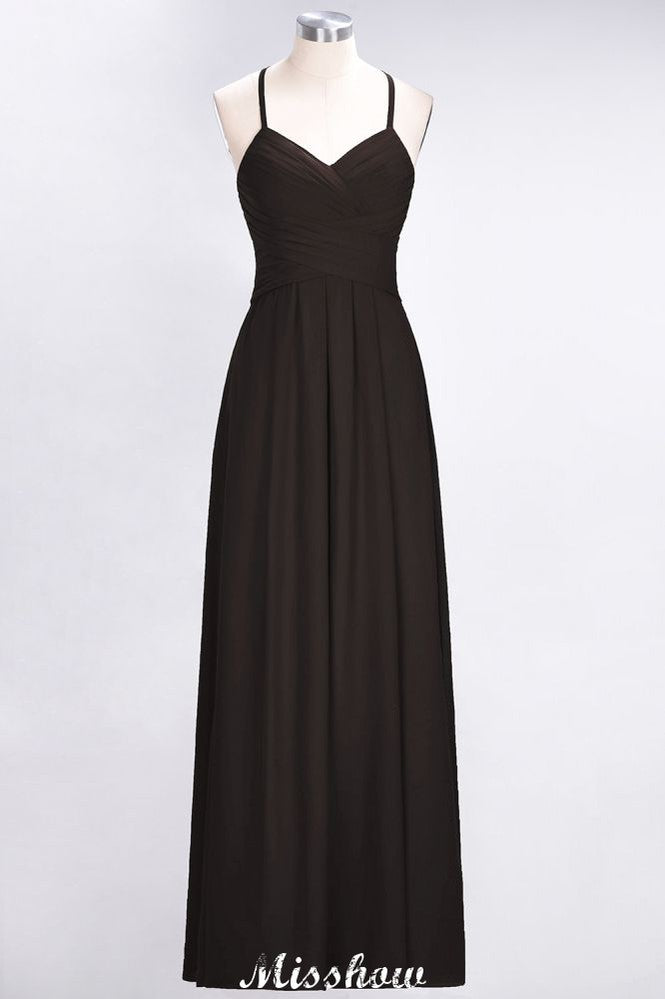A-Line Halter V-Neck Sleeveless Bridesmaid Dress Ruffles Evening Swing Dress