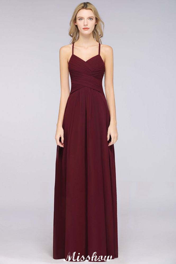 A-Line Halter V-Neck Sleeveless Bridesmaid Dress Ruffles Evening Swing Dress