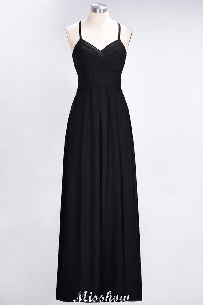 A-Line Halter V-Neck Sleeveless Bridesmaid Dress Ruffles Evening Swing Dress