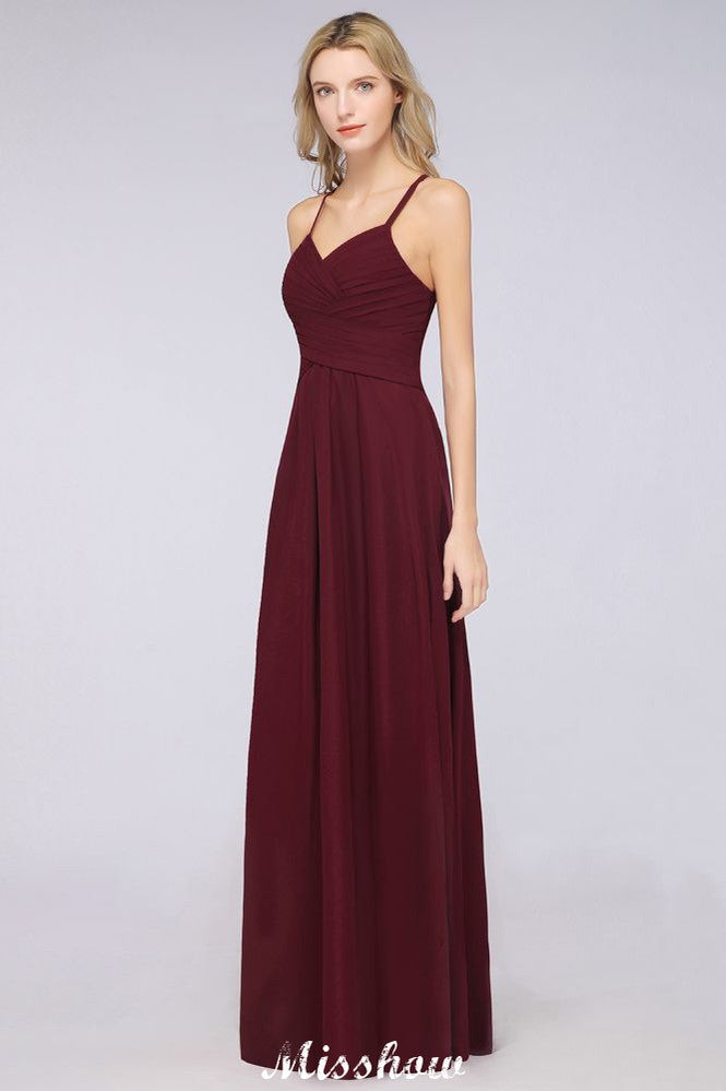 A-Line Halter V-Neck Sleeveless Bridesmaid Dress Ruffles Evening Swing Dress