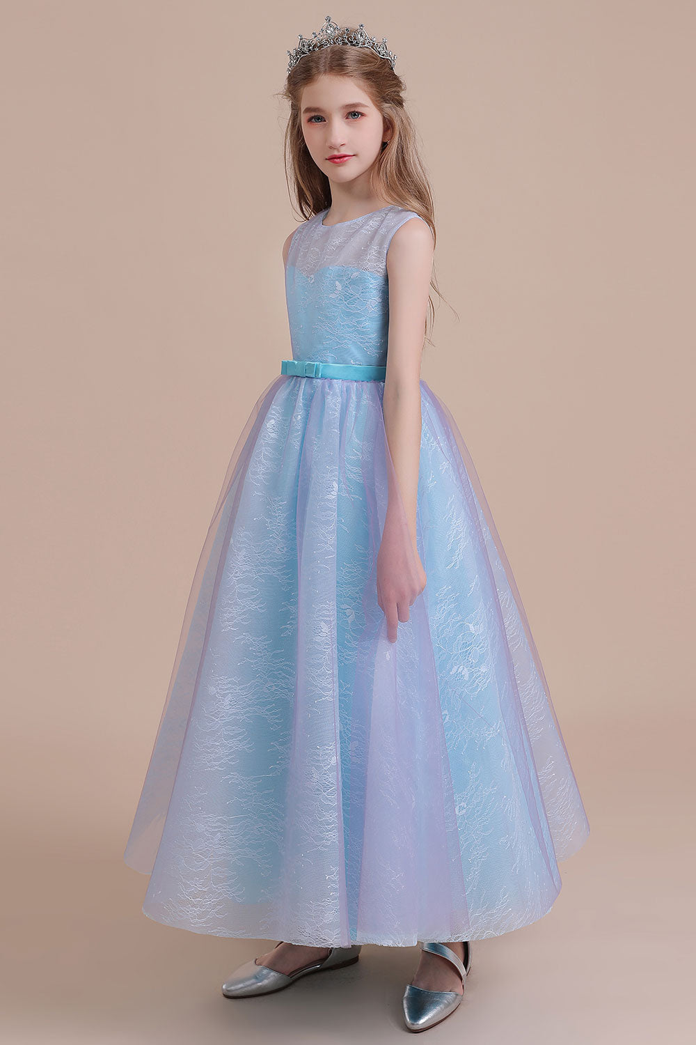A-Line Illusion Lace Tulle Flower Girl Dress - Fashionpara