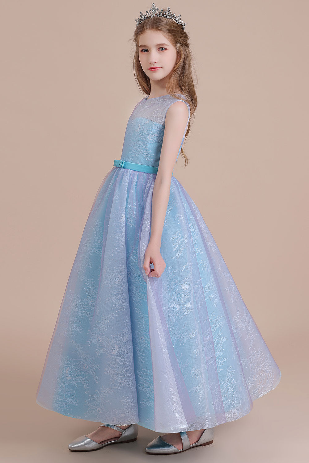 A-Line Illusion Lace Tulle Flower Girl Dress - Fashionpara
