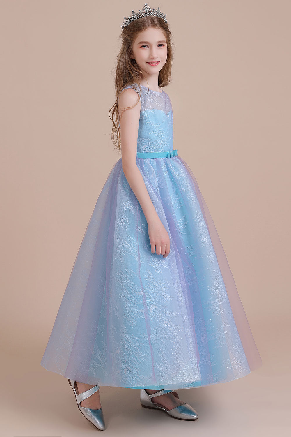 A-Line Illusion Lace Tulle Flower Girl Dress - Fashionpara