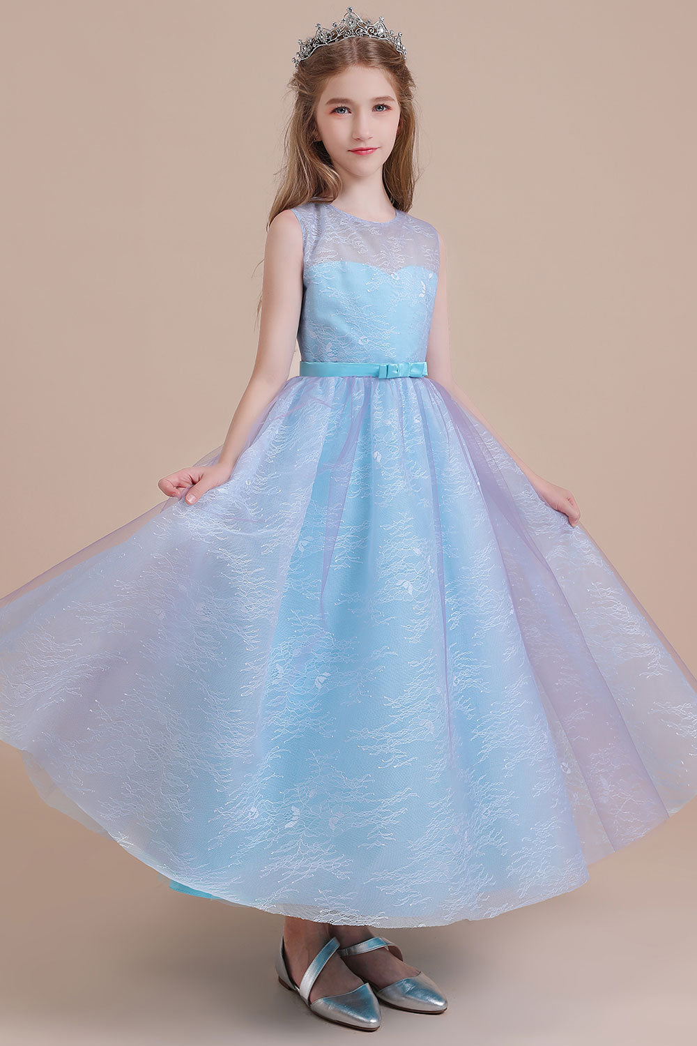 A-Line Illusion Lace Tulle Flower Girl Dress - Fashionpara
