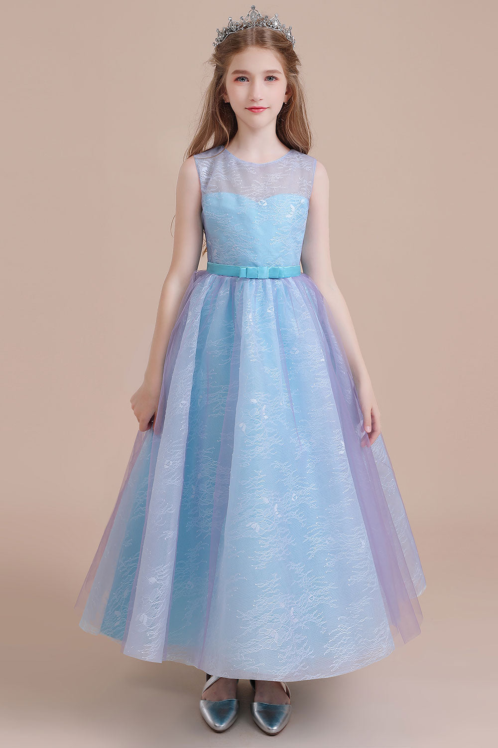 A-Line Illusion Lace Tulle Flower Girl Dress - Fashionpara