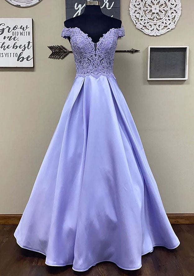 A-Line Satin Sparkling Prom Dress/Evening Dress With Appliqued Beading and Long/Floor-Length Design - Fashionpara