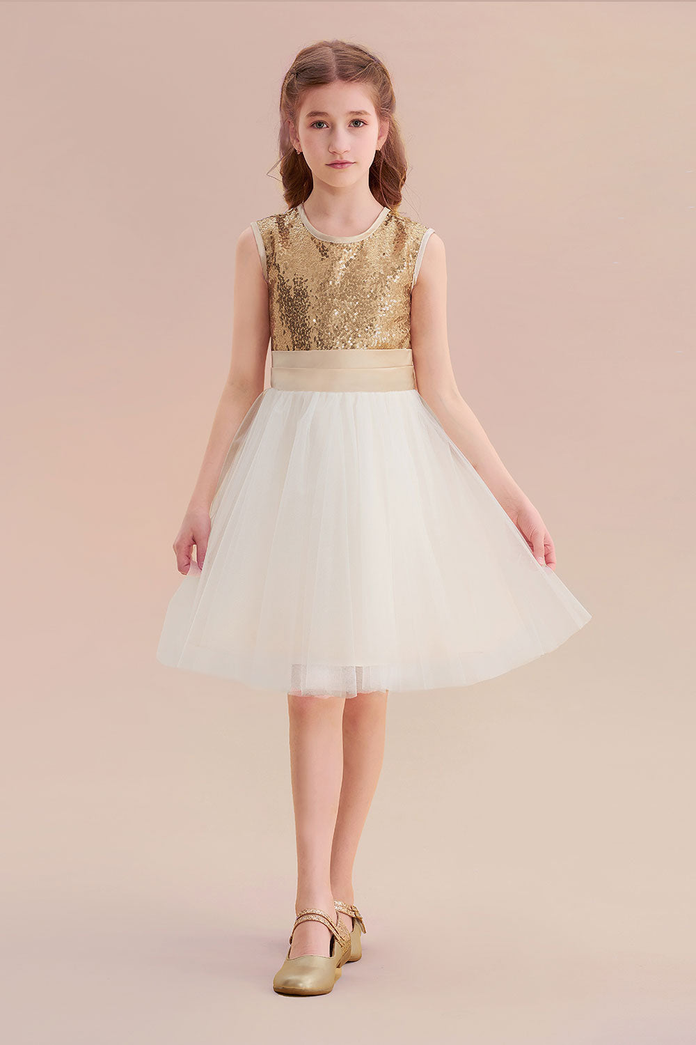 A-Line Sequins Tulle Bow Flower Girl Dress On Sale - Fashionpara