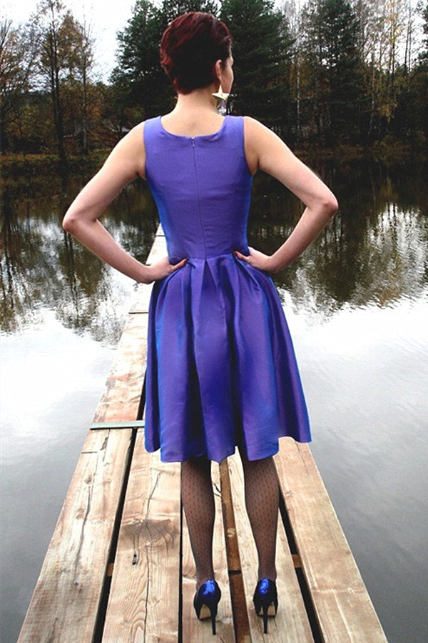 A-line Small Round Collar Knee Length Charmuse Bridesmaid Dress