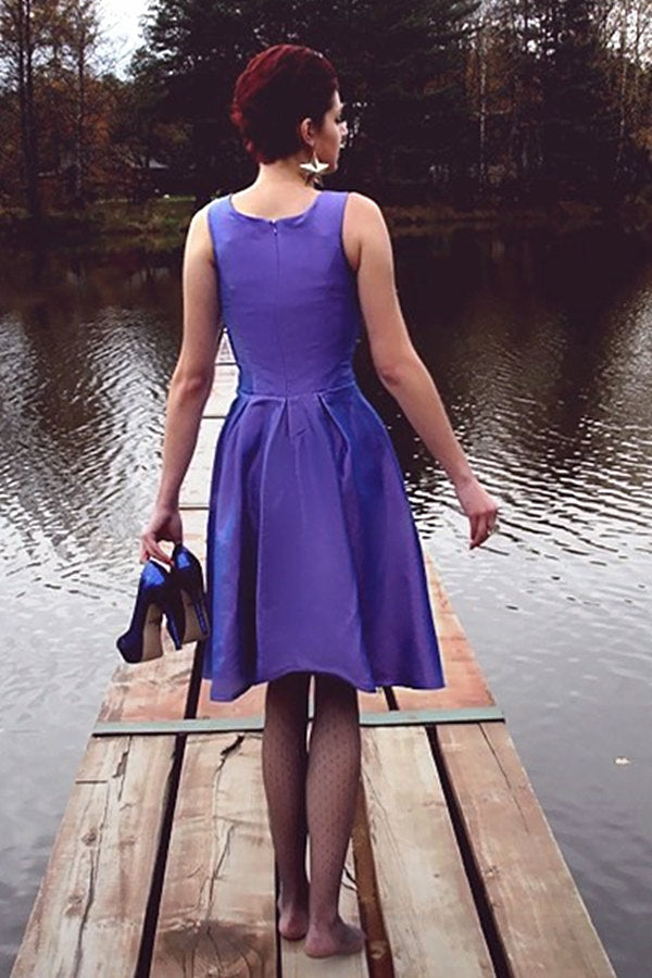 A-line Small Round Collar Knee Length Charmuse Bridesmaid Dress
